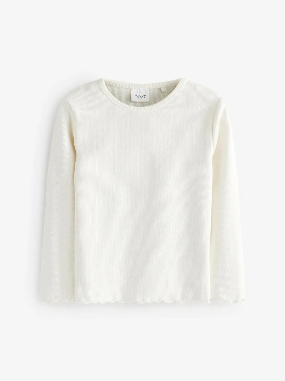 Next Cotton Rich Long Sleeve Rib T-Shirt (3mths-7yrs) Ecru White