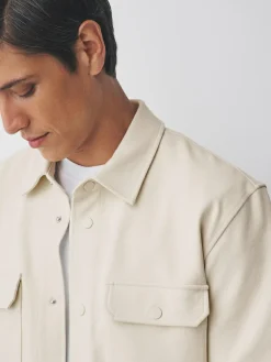 Next Ecru White Jersey Twill Popper Shacket^ Occasionwear|Coats & Jackets