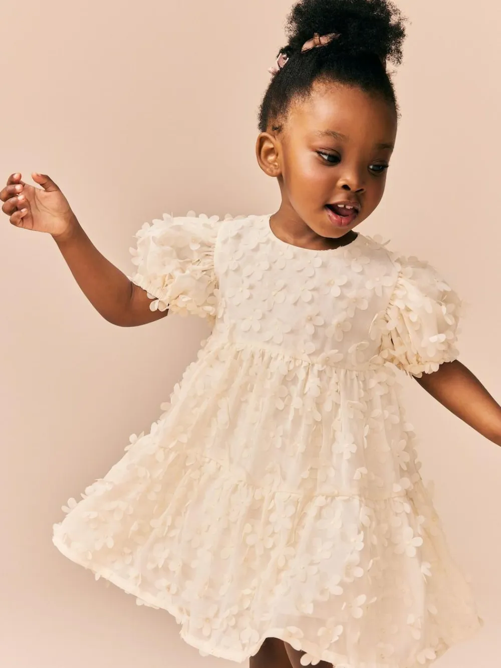 Next Short Sleeve 3D Flowers Dress (3mths-8yrs) Ecru White