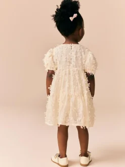 Next Short Sleeve 3D Flowers Dress (3mths-8yrs) Ecru White