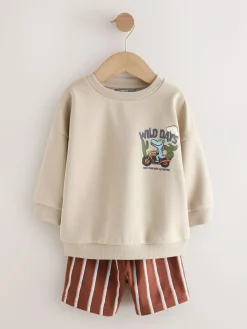 Next Crew Neck Sweatshirt and Shorts Set (3mths-7yrs) (3mths-7yrs)^BOY Shorts|Sweatshirts & Hoodies
