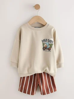 Next Crew Neck Sweatshirt and Shorts Set (3mths-7yrs) (3mths-7yrs)^BOY Shorts|Sweatshirts & Hoodies