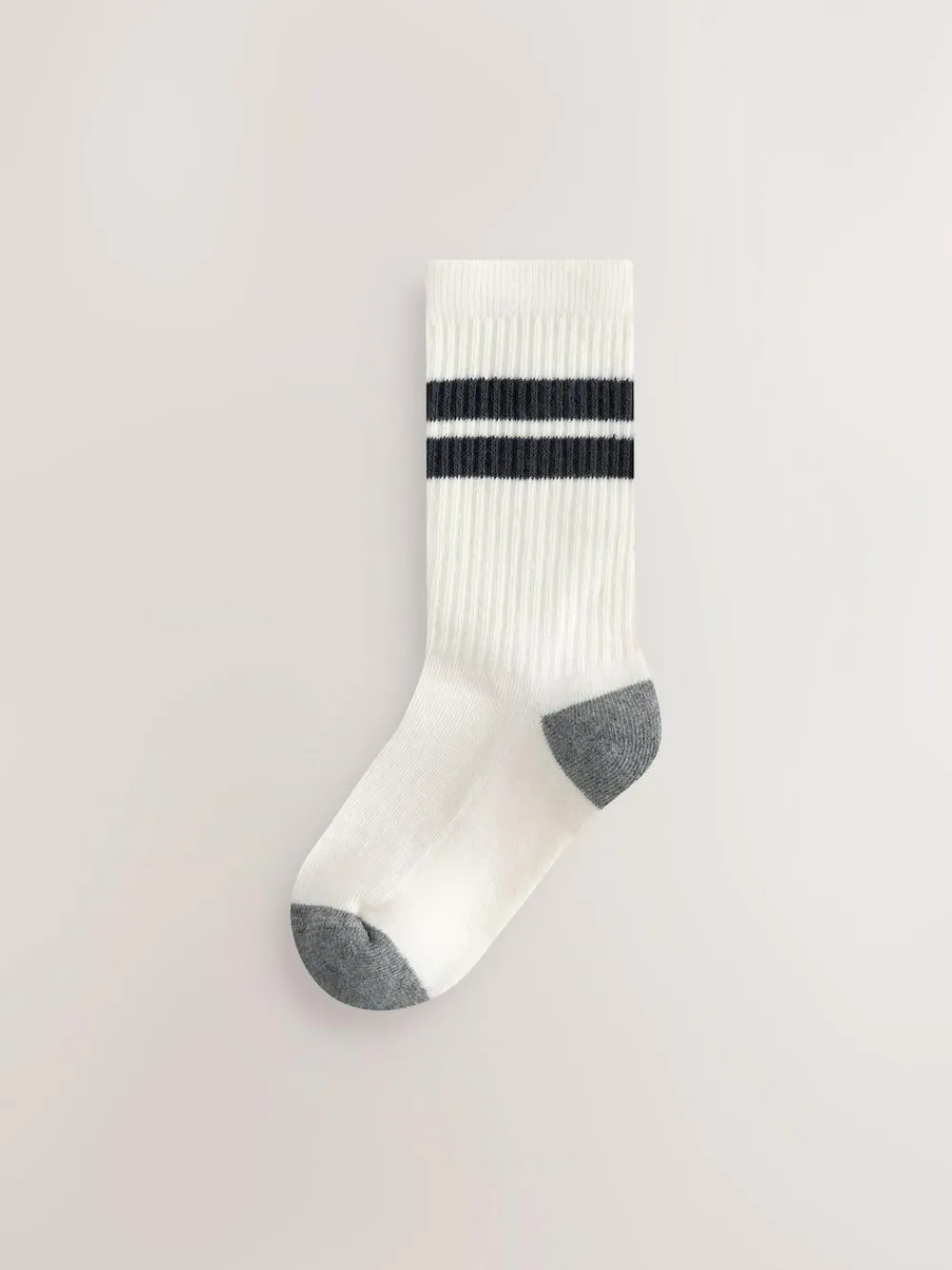 New Next Ecru/Blue/Mineral Cushioned Footbed Cotton Rich Ribbed Tipped Socks 5 Pack