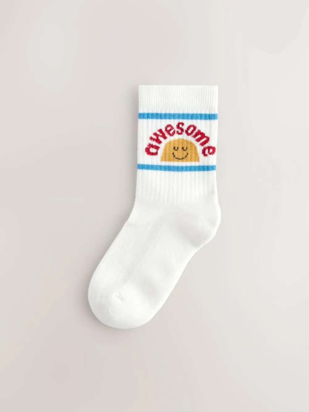 Next Ecru/Mustard/Red Retro Slogan Character Cotton Rich Socks 5 Pack^BOY Socks & Tights|Socks & Tights