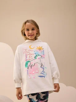 New Next Graphic Print Hoodie Leggings Set (3-16yrs) Ecru/Navy Unicorn