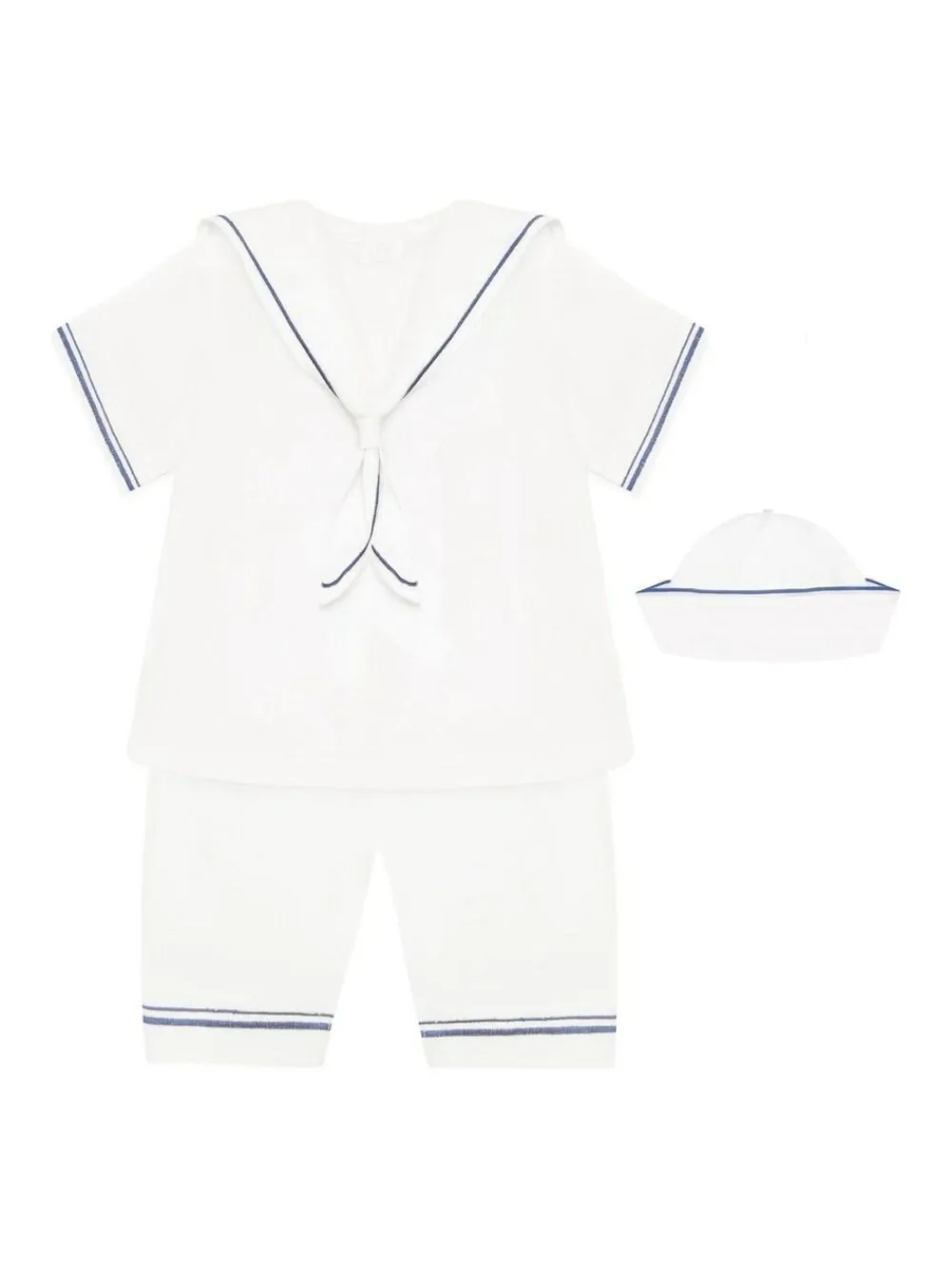 New Emile Et Rose Linen Style Sailor Collar & Trim 100% Cotton 2Pc Shorts & Hat Set