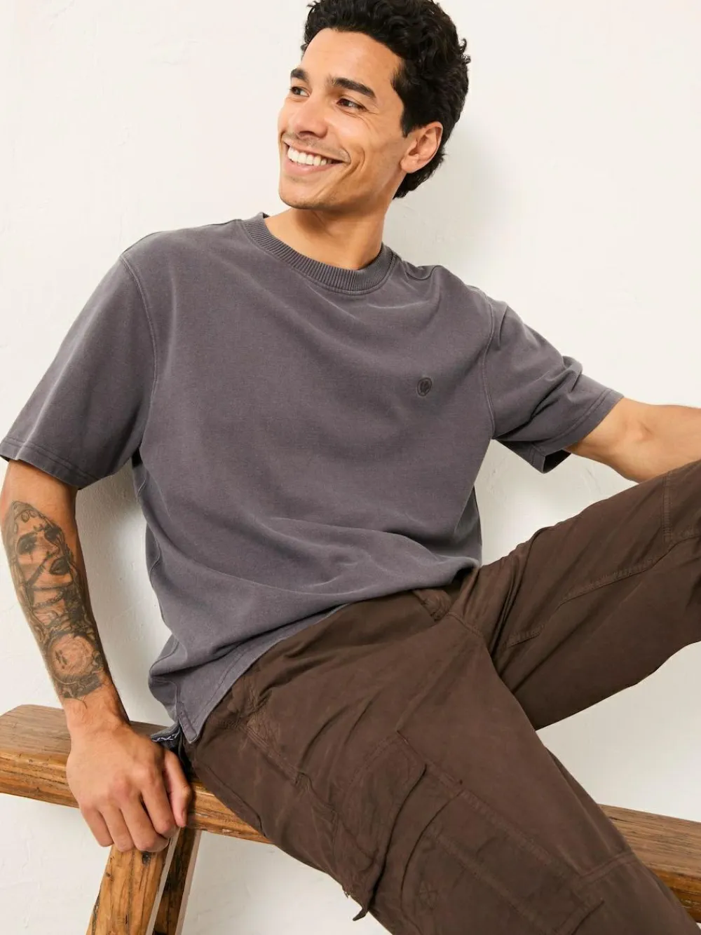 Discount Fat Face FatFace Alton Heavyweight Relaxed Fit T-Shirt Charcoal Grey