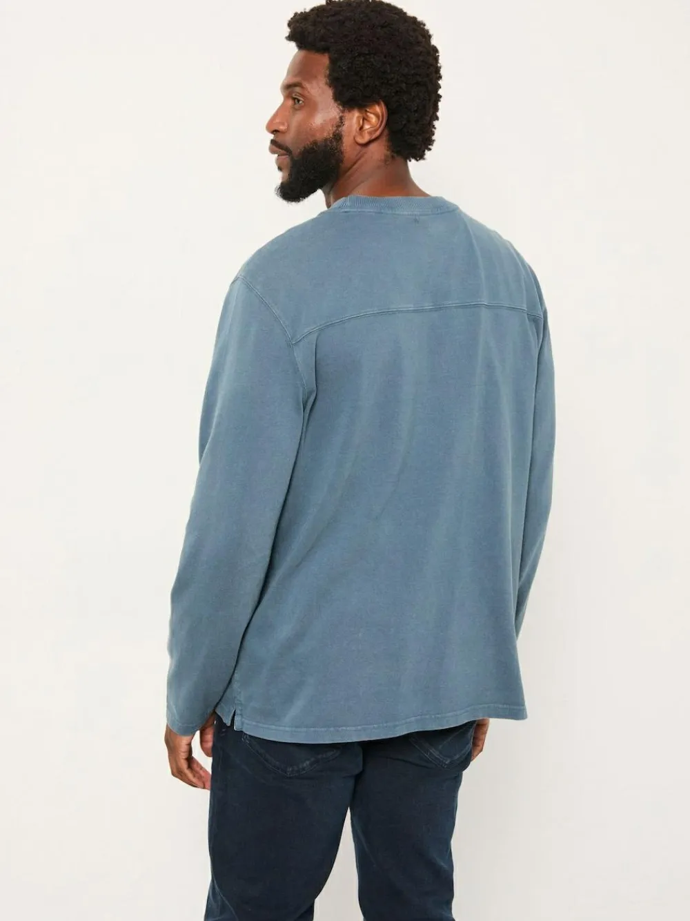 Outlet Fat Face FatFace Alton Long Sleeve Heavyweight Relaxed Fit T-Shirt Mid Blue