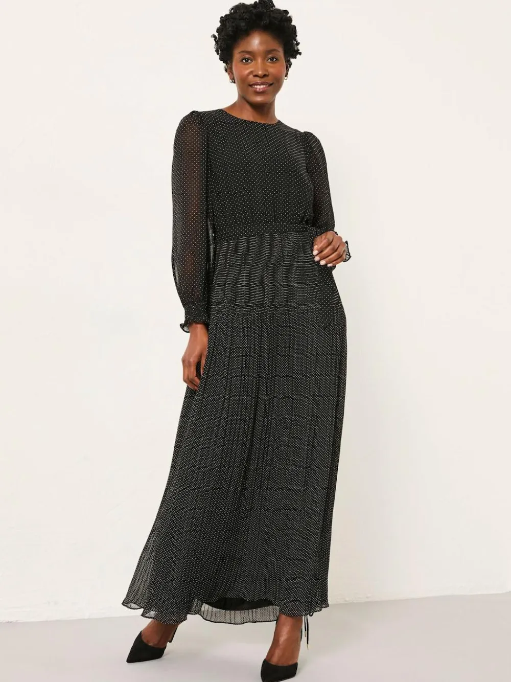Online Fat Face FatFace Darcy Black Pin Spot Darcy Midi Dress