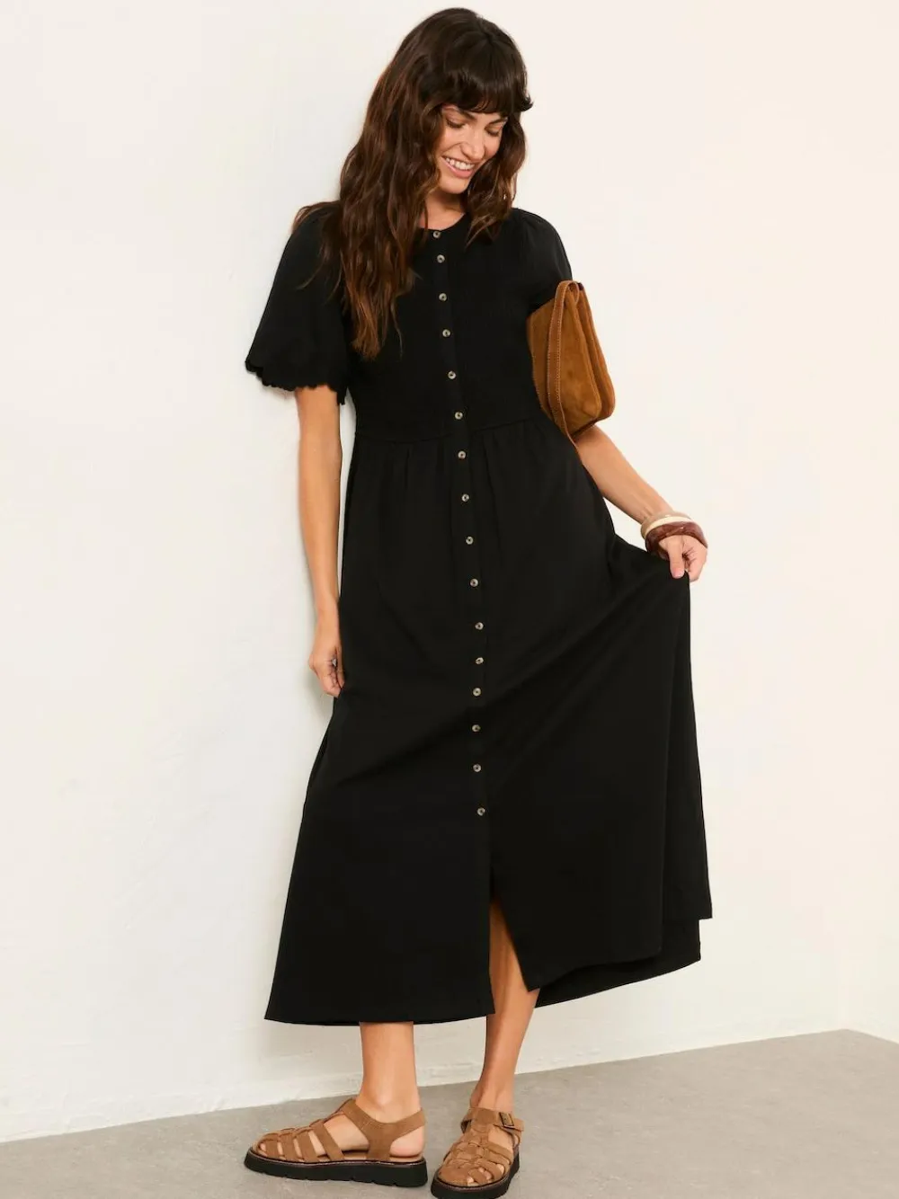 Discount Fat Face FatFace Fleur Jersey Midi Dress Black