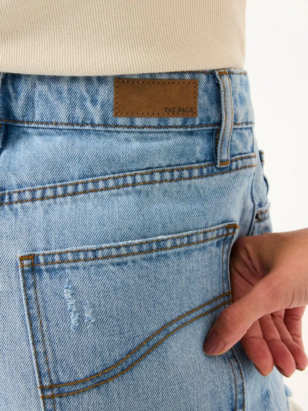 Discount Fat Face FatFace Holywell Light Blue Frayed Denim Shorts