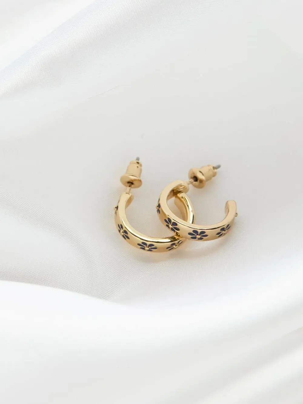 Discount Fat Face FatFace Navy Blue Enamel Daisy Hoop Earrings