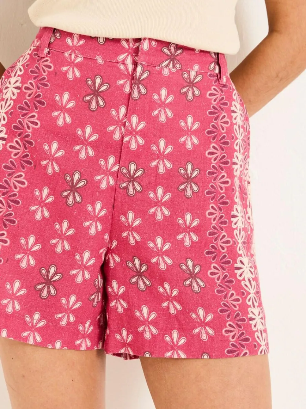 Fat Face FatFace Nell Dark Pink Earth Geo Linen Blend Shorts^Women Shorts