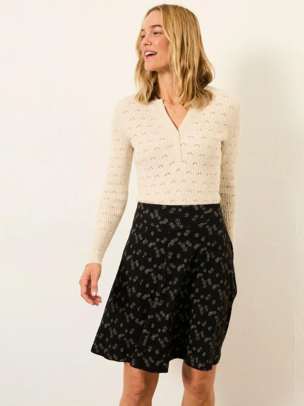 Online Fat Face FatFace Selena Jersey Skirt Black Oriental Tonal