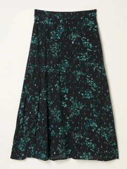 Sale Fat Face FatFace Skye Black Winter Meadow Midi Skirt