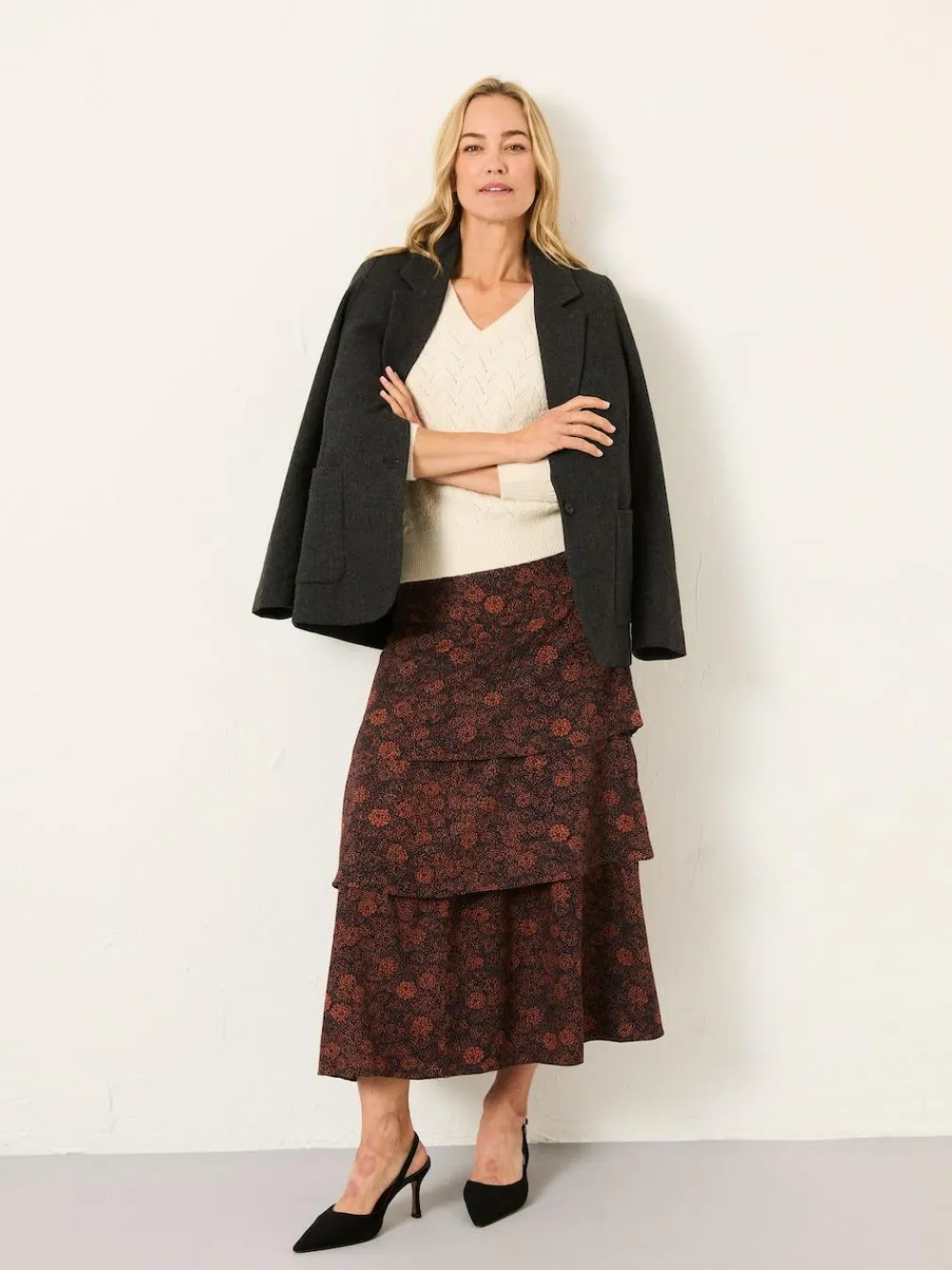 Fat Face FatFace Tonia Black Circle Floral Midi Skirt^Women Skirts