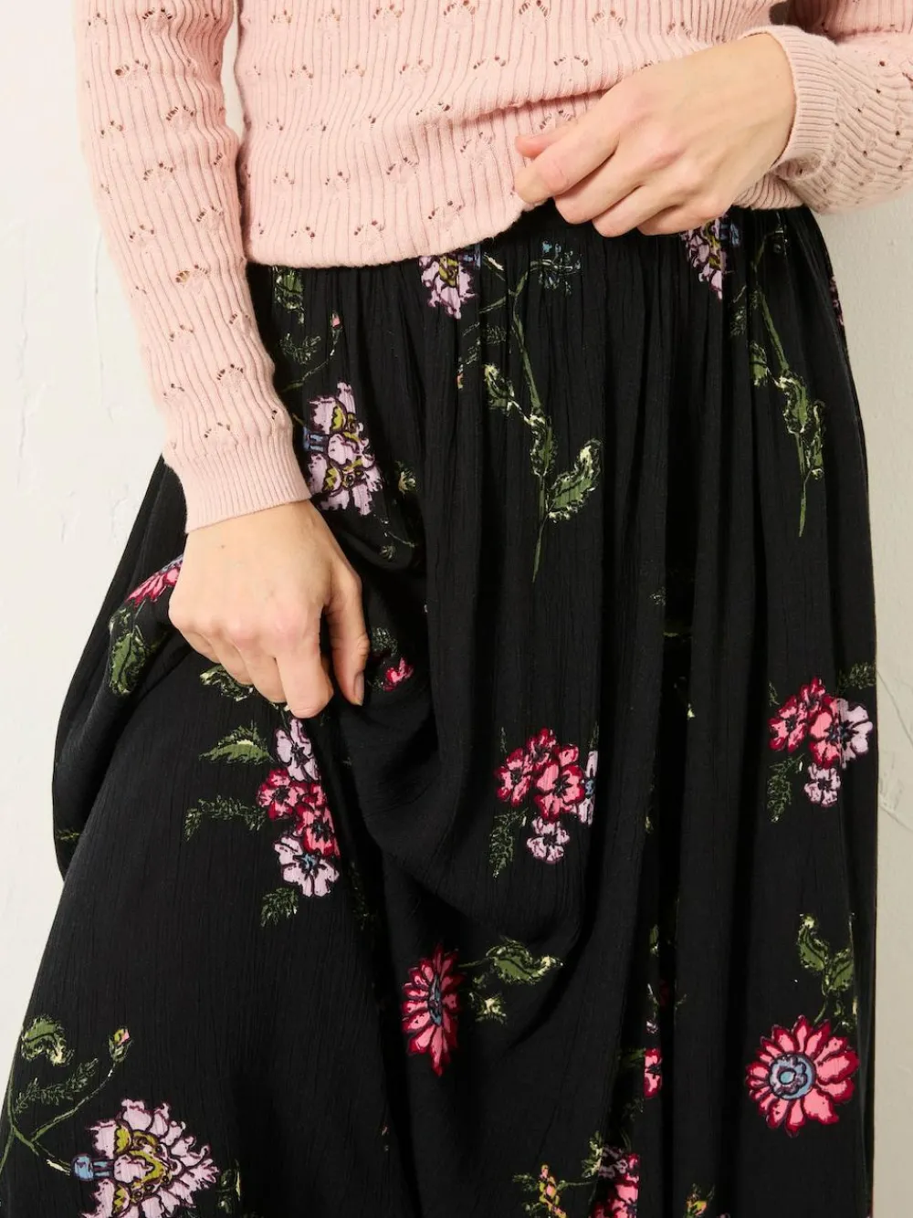 New Fat Face FatFace Willow Midi Skirt Black Spring Floral