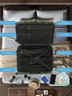 CABIN PRO Flight Knight Medium Green Check In Hold Luggage Hardcase Travel Suitcases Set Of 2