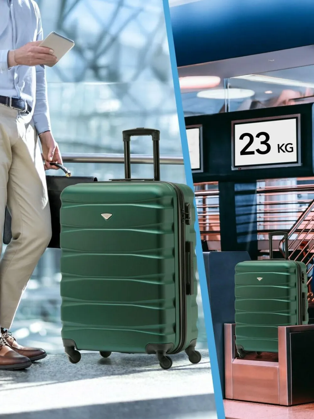 CABIN PRO Flight Knight Medium Green Check In Hold Luggage Hardcase Travel Suitcases Set Of 2