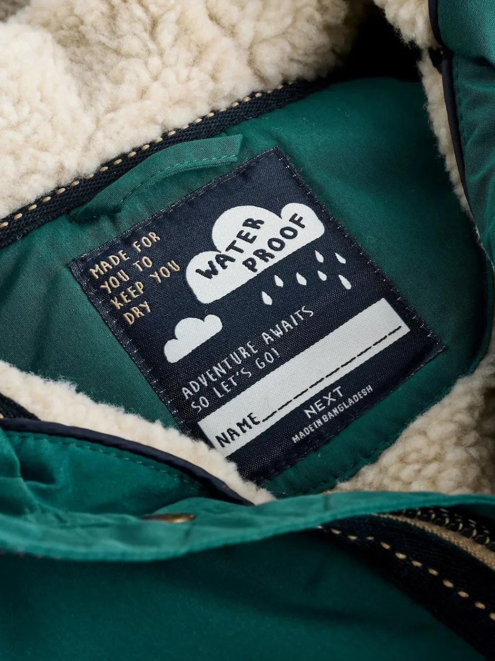Best Next Forest Green Waterproof Borg Lined Parka Coat (3mths-7yrs)