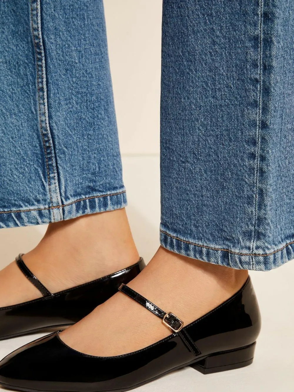 Sale Friends Like These Black Wide Fit Round Toe Mary Jane Faux Leather Patent Ballerinas