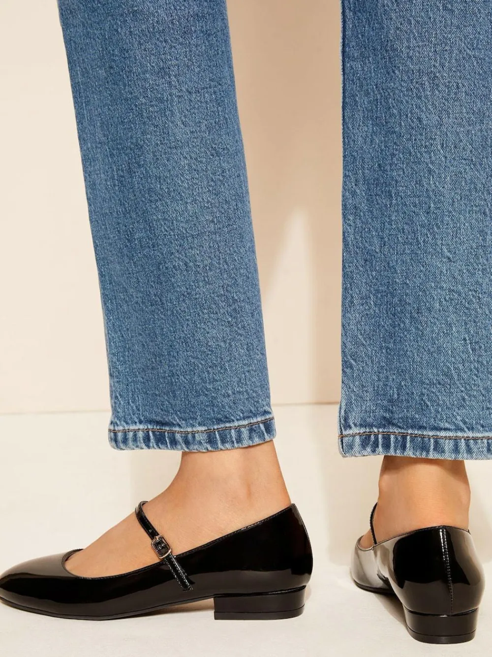 Sale Friends Like These Black Wide Fit Round Toe Mary Jane Faux Leather Patent Ballerinas