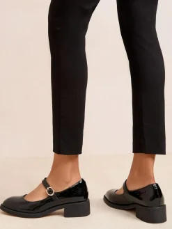 Friends Like These Black Low Block Heel Buckle Patent Faux Leather Maryjane Shoes^Women Heels