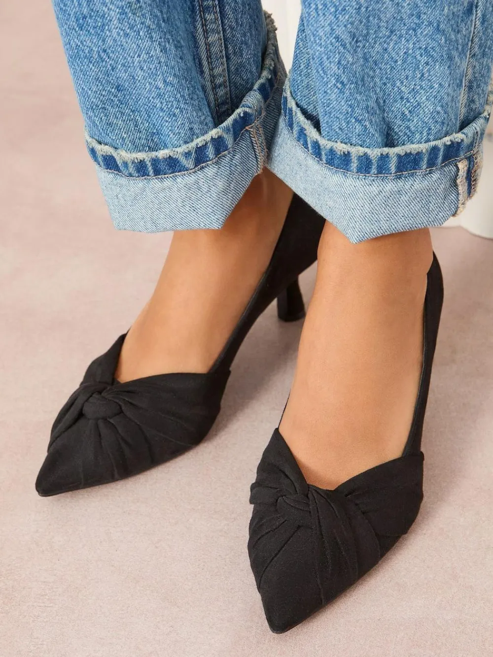 Friends Like These Standard Fit Twist Detail Kitten Heel Faux Suede Courts^Women Heels