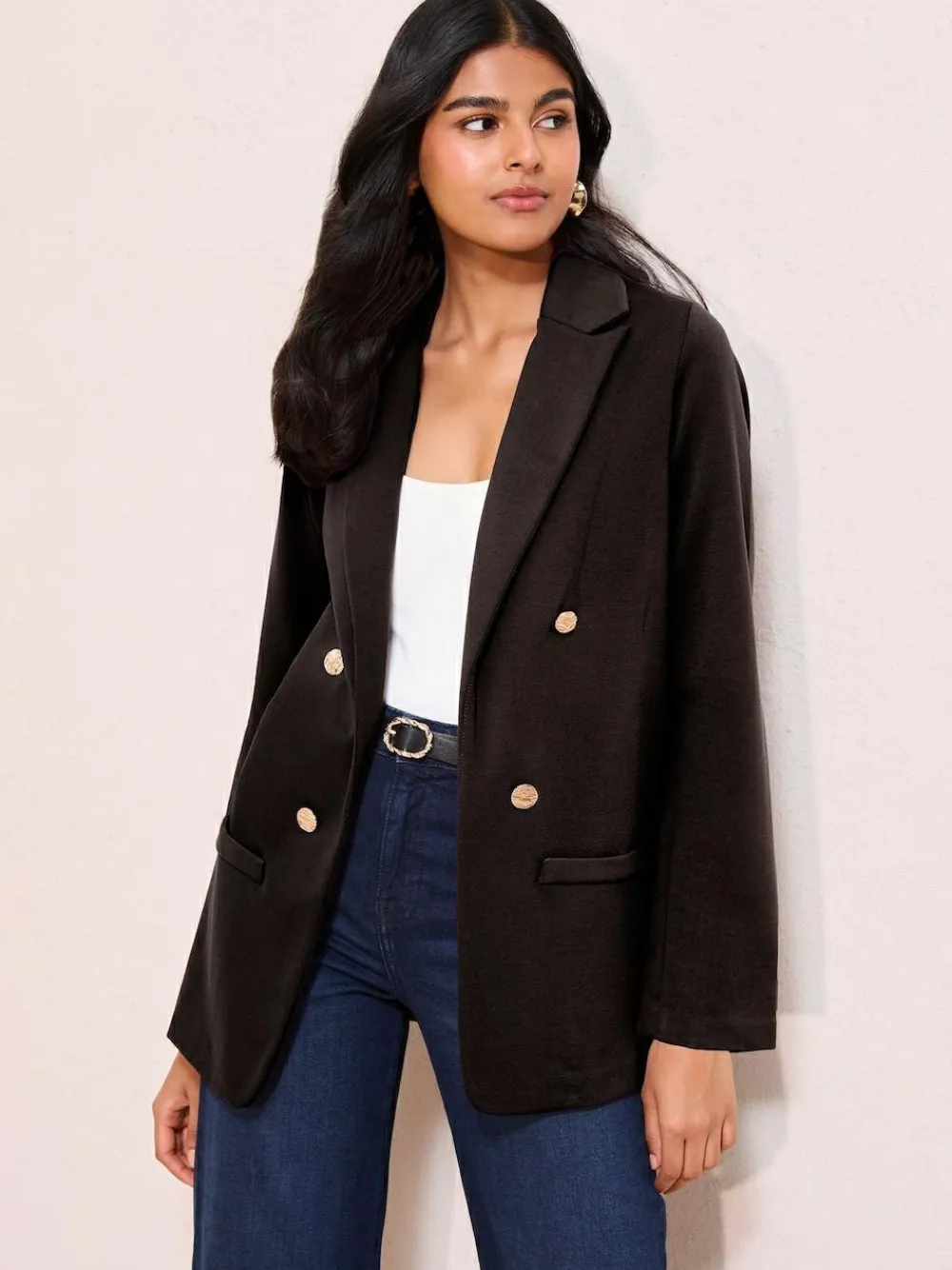 Hot Friends Like These Black Petite Edge To Edge Ponte Tailored Blazer
