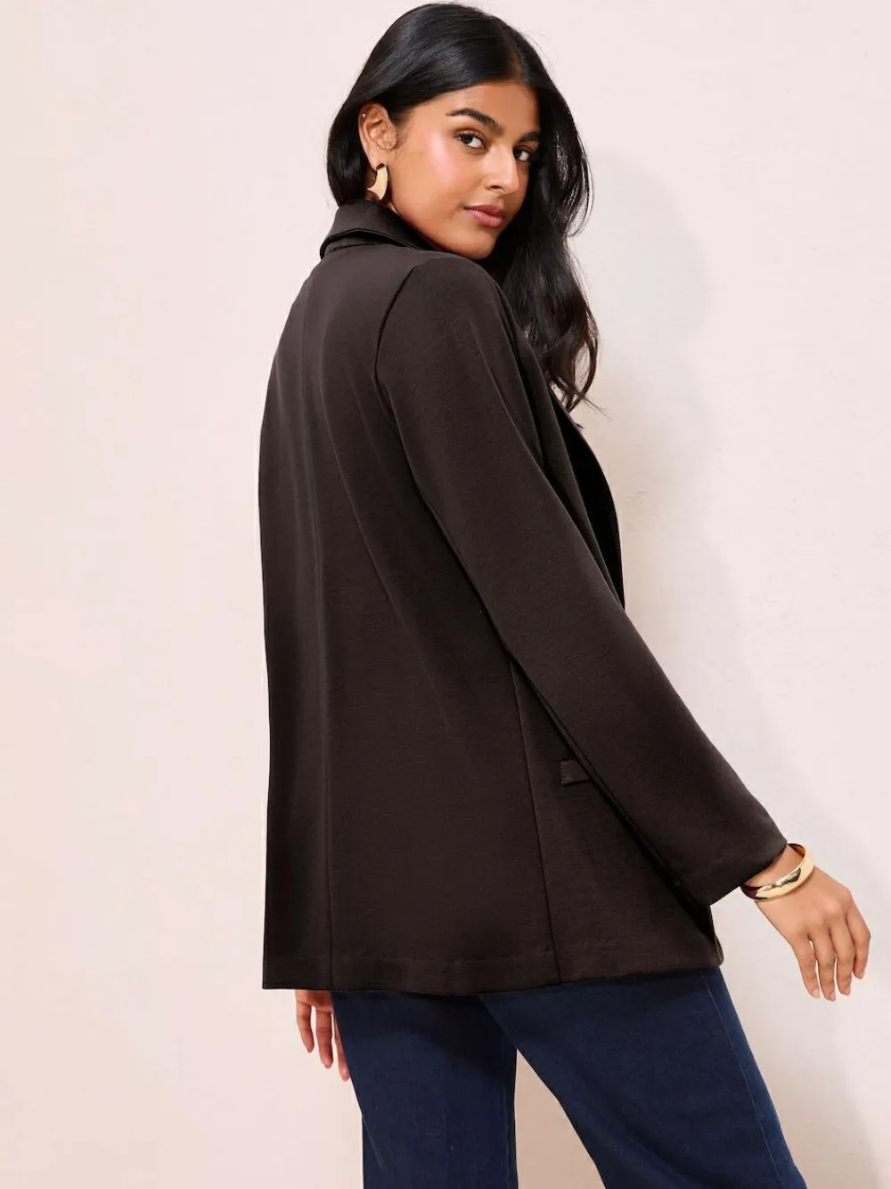 Hot Friends Like These Black Petite Edge To Edge Ponte Tailored Blazer
