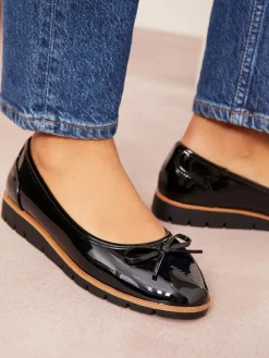 Friends Like These Black Standard Fit Comfort Patent Faux Leather Flat Ballerina Shoes