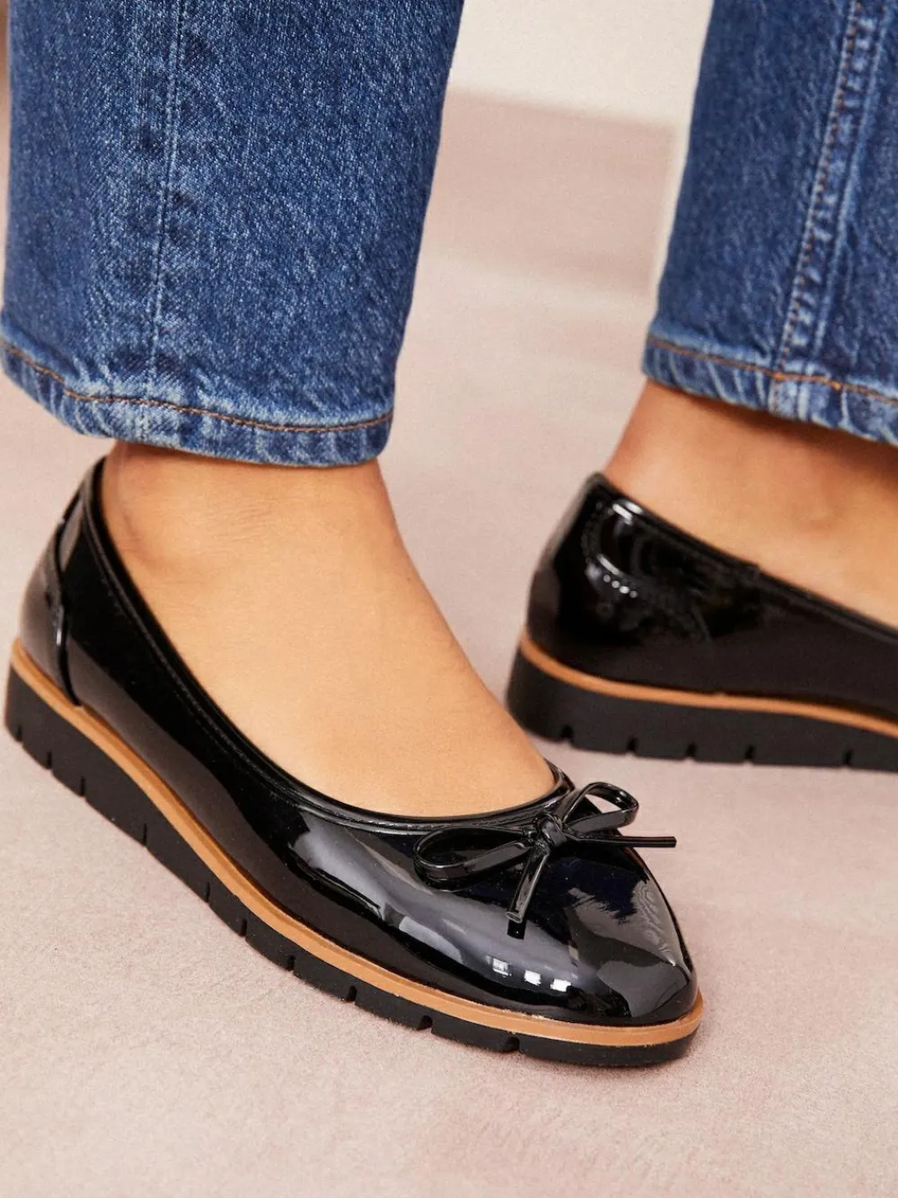 Friends Like These Black Standard Fit Comfort Patent Faux Leather Flat Ballerina Shoes