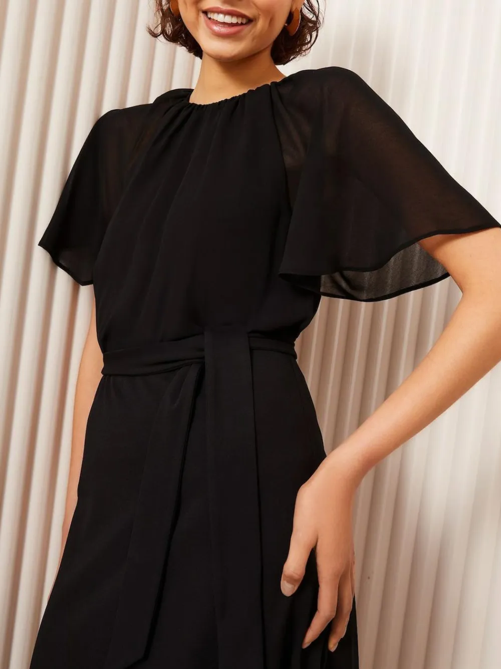 Friends Like These Scuba Chiffon Flutter Sleeve Midi Dress^Women Occasionwear|Occasion Dresses