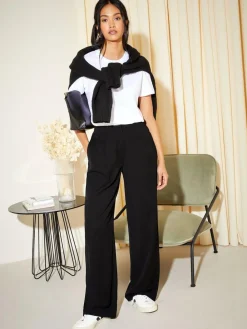 Friends Like These Black Premium Elastic Back Tailored Wide Leg Trousers^Women Nightwear|Pants