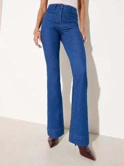 Sale Friends Like These Petite High Waist Pocket Flare Jeans Blue