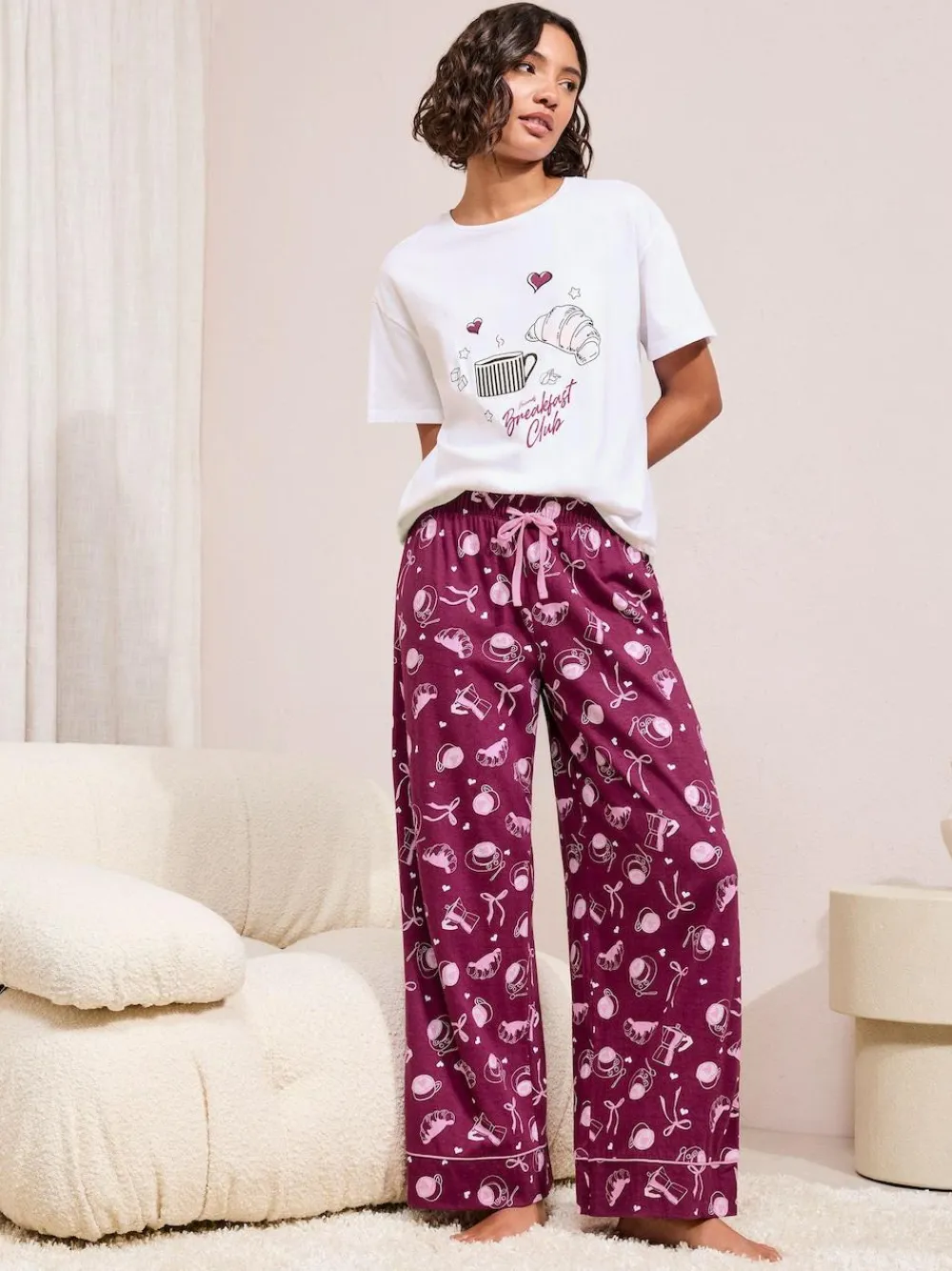 New Friends Like These Burgundy Red Breakfast Club Short Sleeve Pyjamas