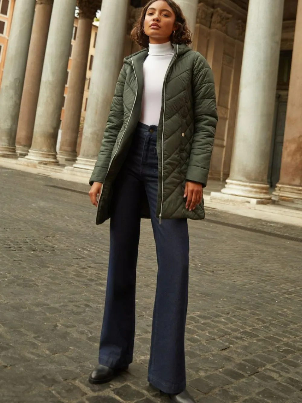 Online Friends Like These Mid Length Quilted Jacket Green