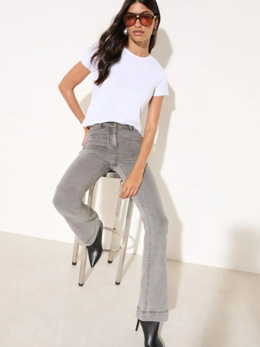 Friends Like These Light Grey High Waist Pocket Flare Jeans^Women Jeans|Jeans