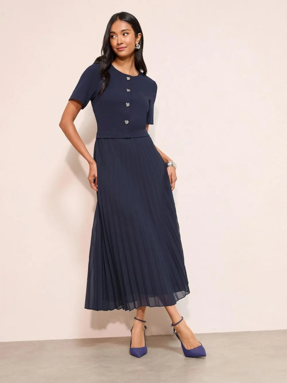 Friends Like These Petite Button Down 2-In-1 Pleated Dress^Women Occasion Dresses|Midi Dresses