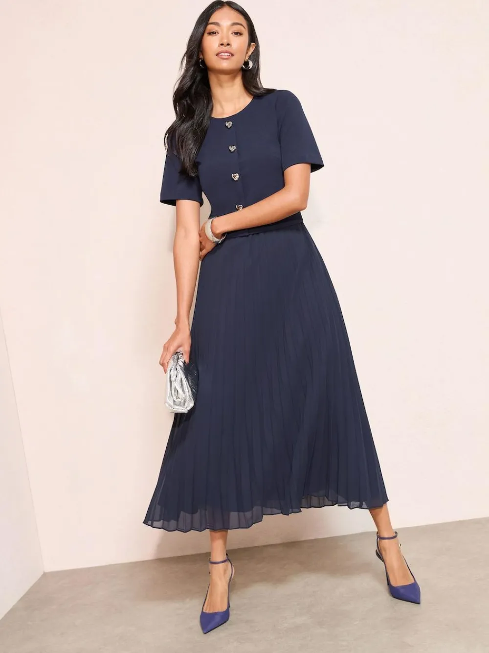 Friends Like These Petite Button Down 2-In-1 Pleated Dress^Women Occasion Dresses|Midi Dresses