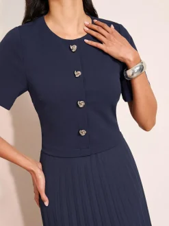 Friends Like These Petite Button Down 2-In-1 Pleated Dress^Women Occasion Dresses|Midi Dresses