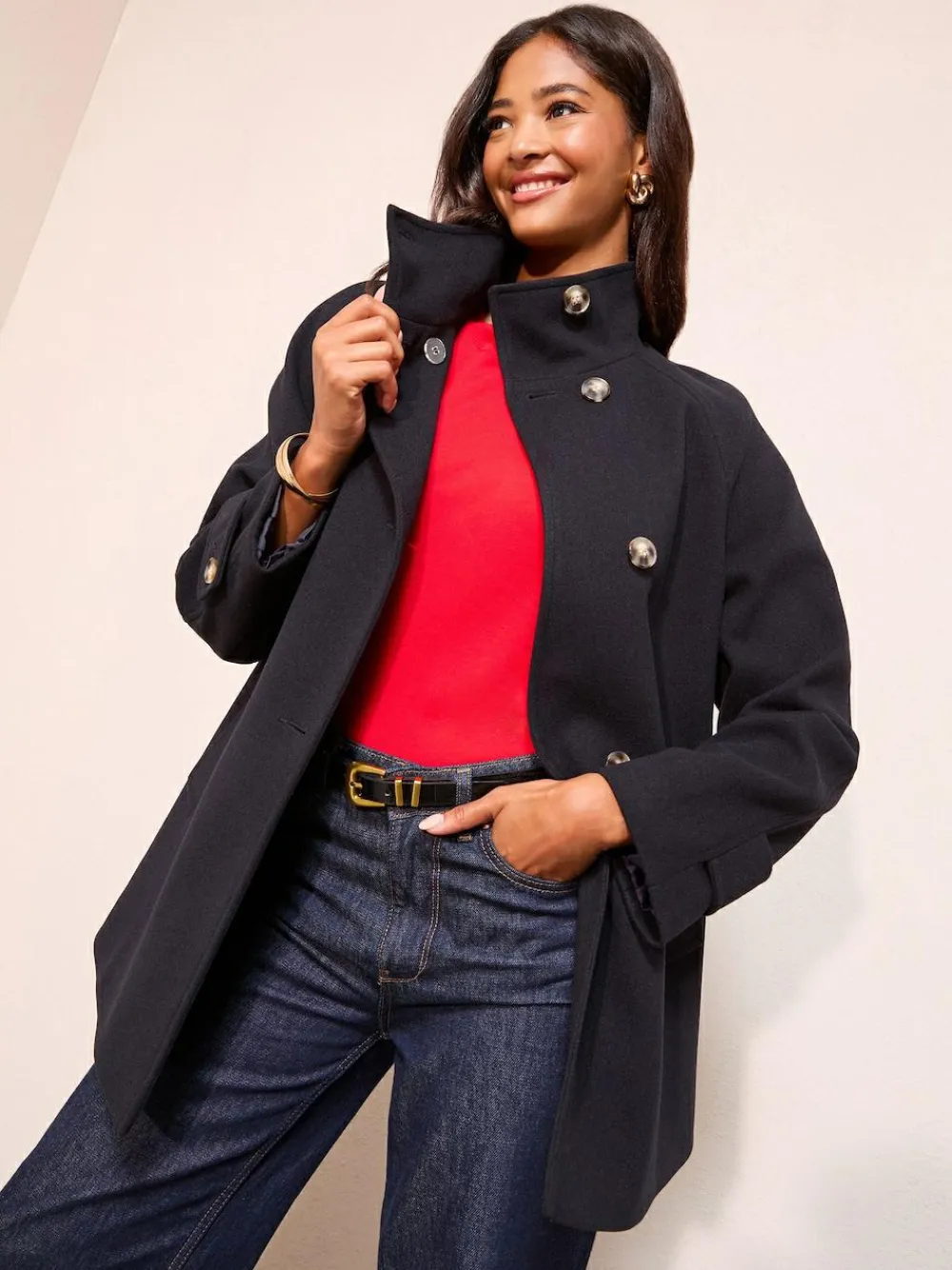 Friends Like These Funnel Neck Button Front Mid Length Coat^Women Coats & Jackets|Coats & Jackets