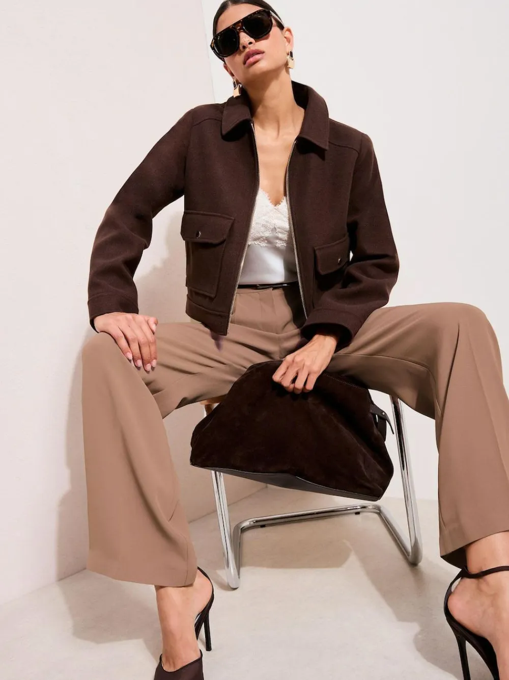 Outlet Friends Like These Petite Premium Elastic Back Tailored Wide Leg Trousers Neutral Latte