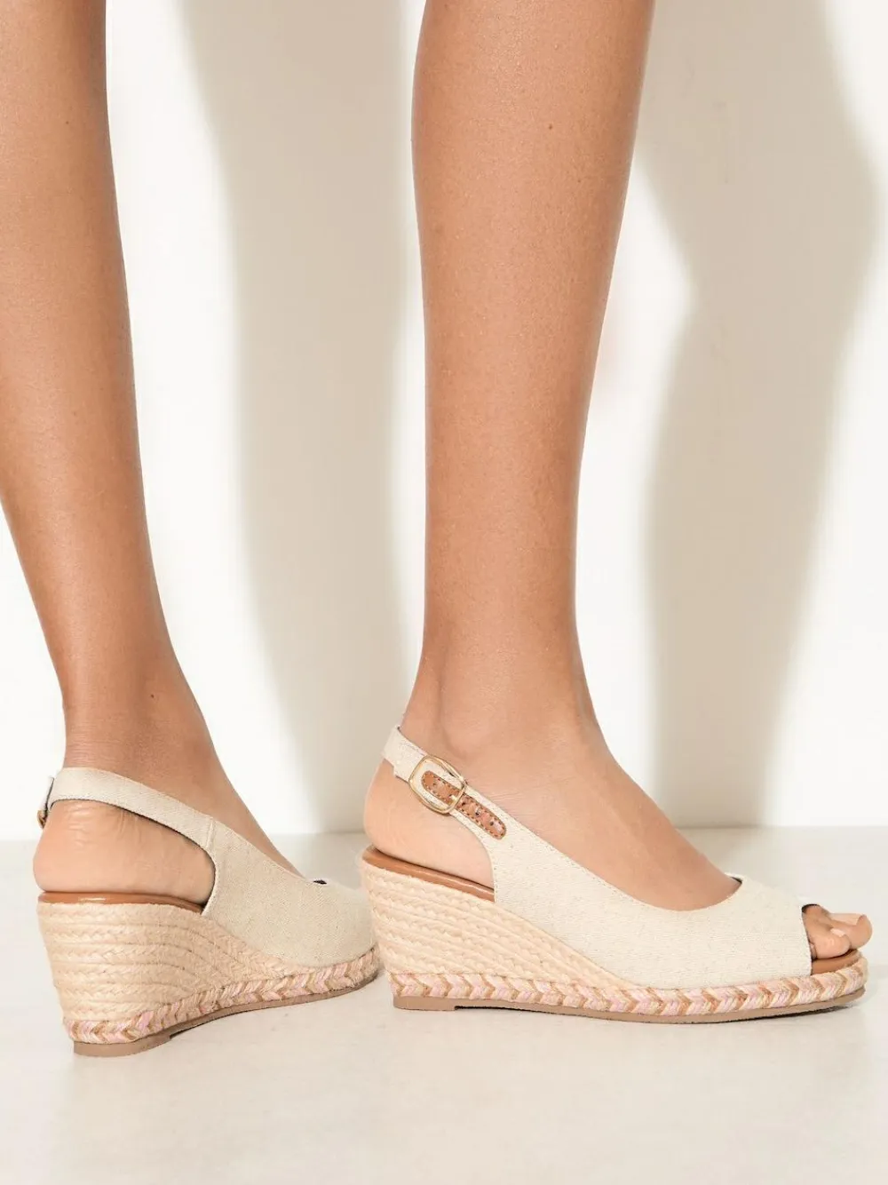 New Friends Like These Wide Fit Faux Suede Slingback Peep Toe Espadrille Wedge Sandals Nude