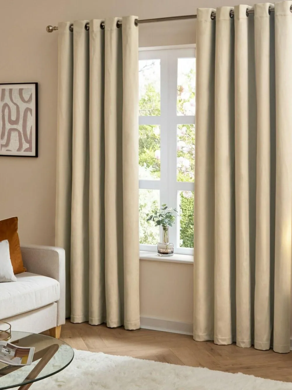 Furn Natural The Ultimate Velvet 100% Blackout Eyelet Lined Curtains^ Curtains & Blinds