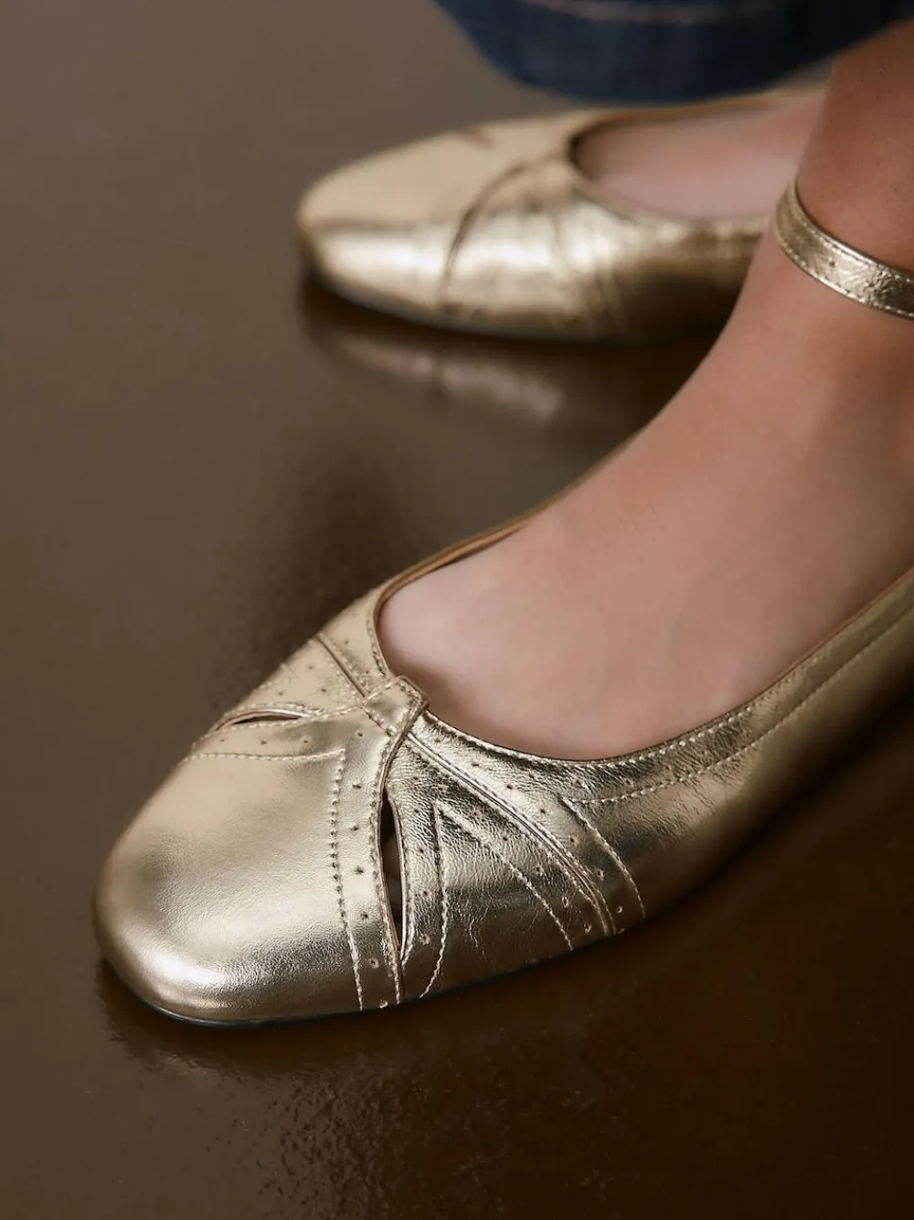 Next Forever Comfort® Leather Ballet Flats With Ankle Strap^Women Flats