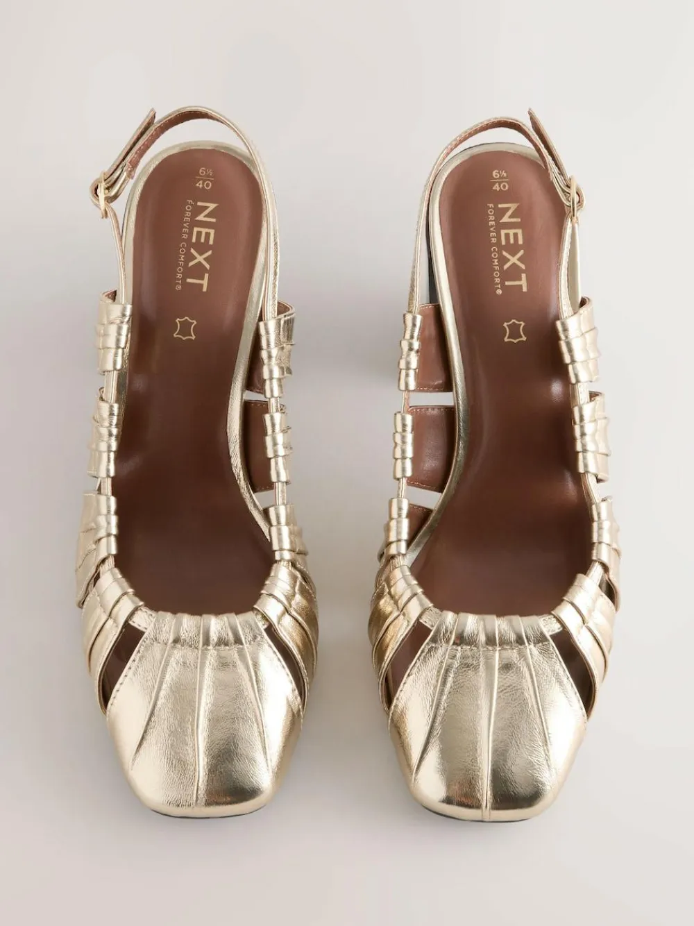 Next Gold Forever Comfort® Leather Slot Slingback Block Heels^Women Heels