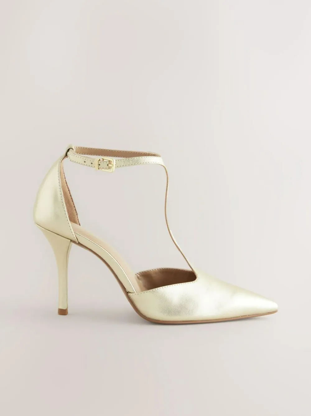 Outlet Next Leather T-Bar Pointed Toe Heels Gold