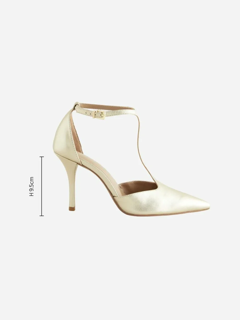 Outlet Next Leather T-Bar Pointed Toe Heels Gold