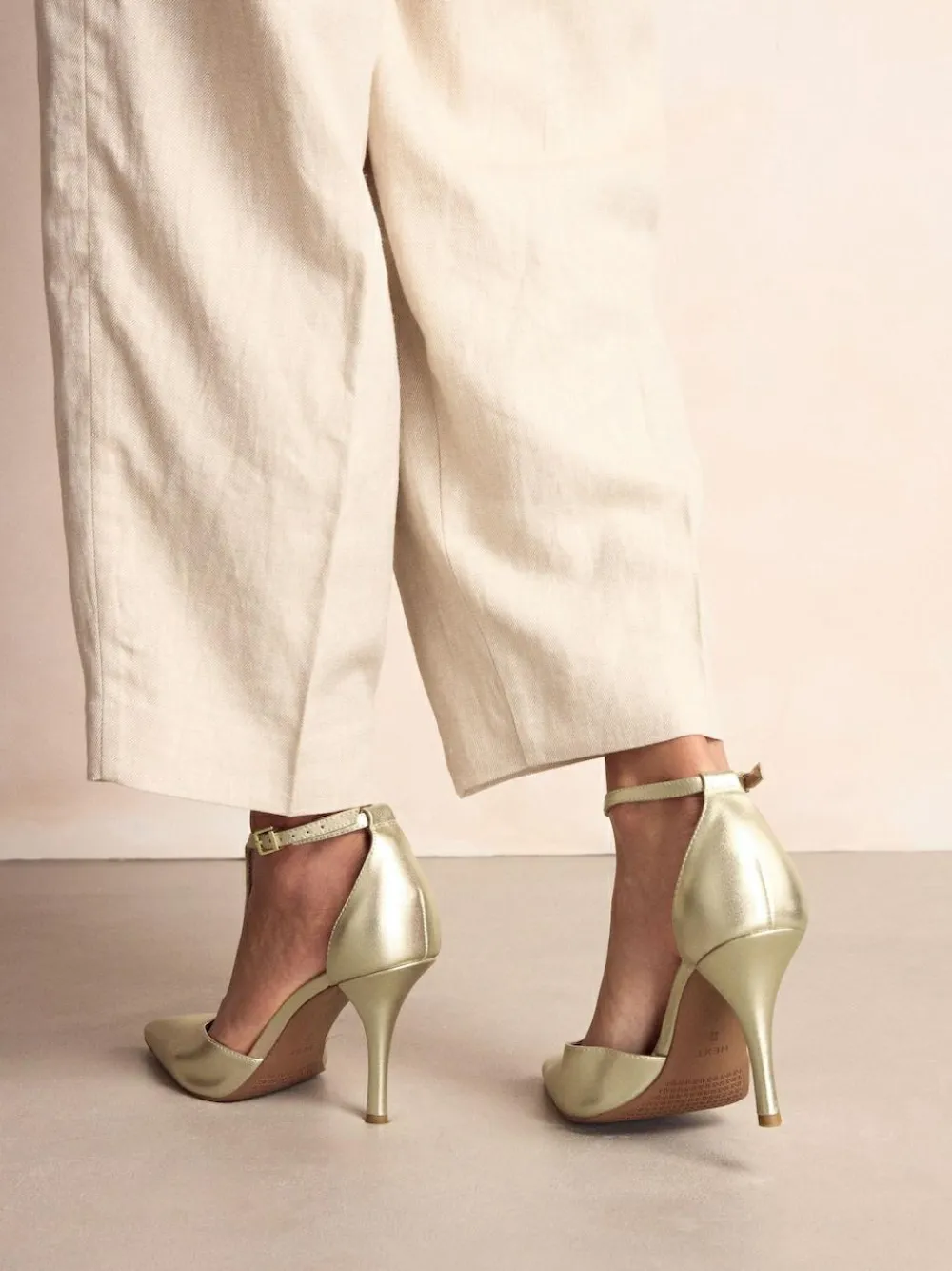 Outlet Next Leather T-Bar Pointed Toe Heels Gold